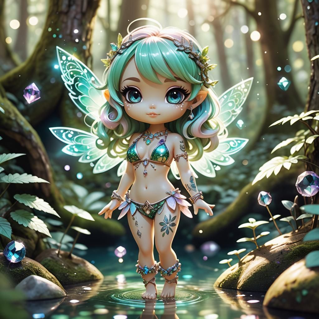 Chibi Fairy in Enchanted Forest: Fantasy Illustration