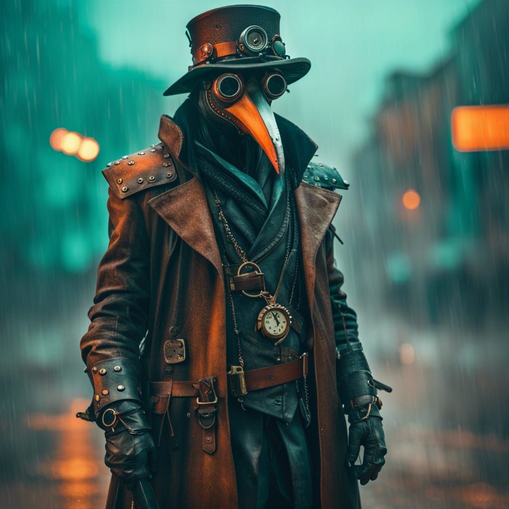Steampunk Plague Doctor in Post-Apocalyptic Setting