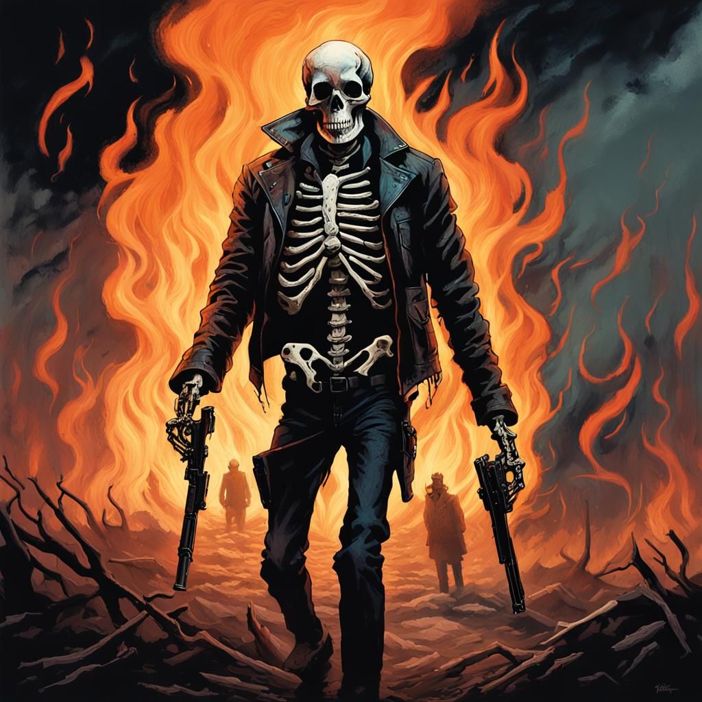 Skeleton Gunslinger in Dark Fantasy Illustration