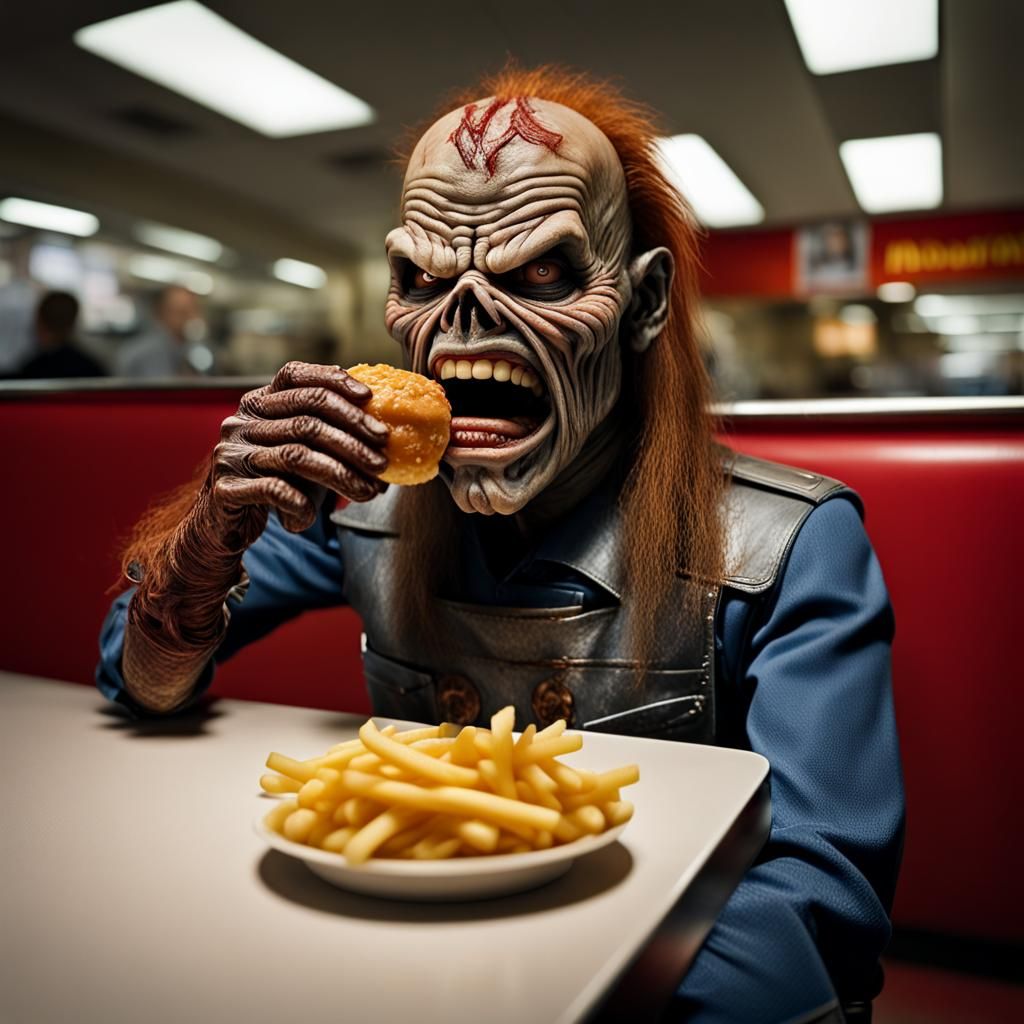 Iron Maiden Mascot Eddie at McDonalds, Professional Portrait