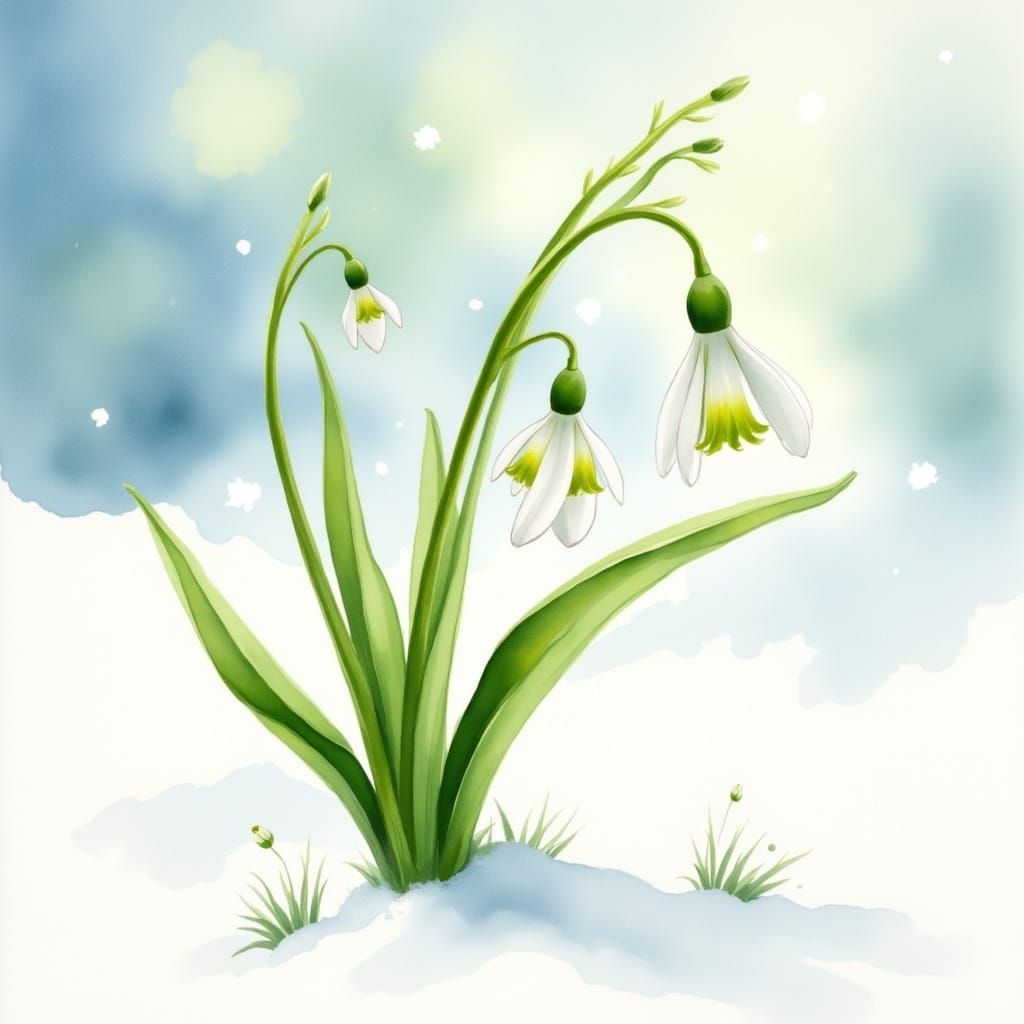 Snowdrop Blooming: Simple Watercolor Painting