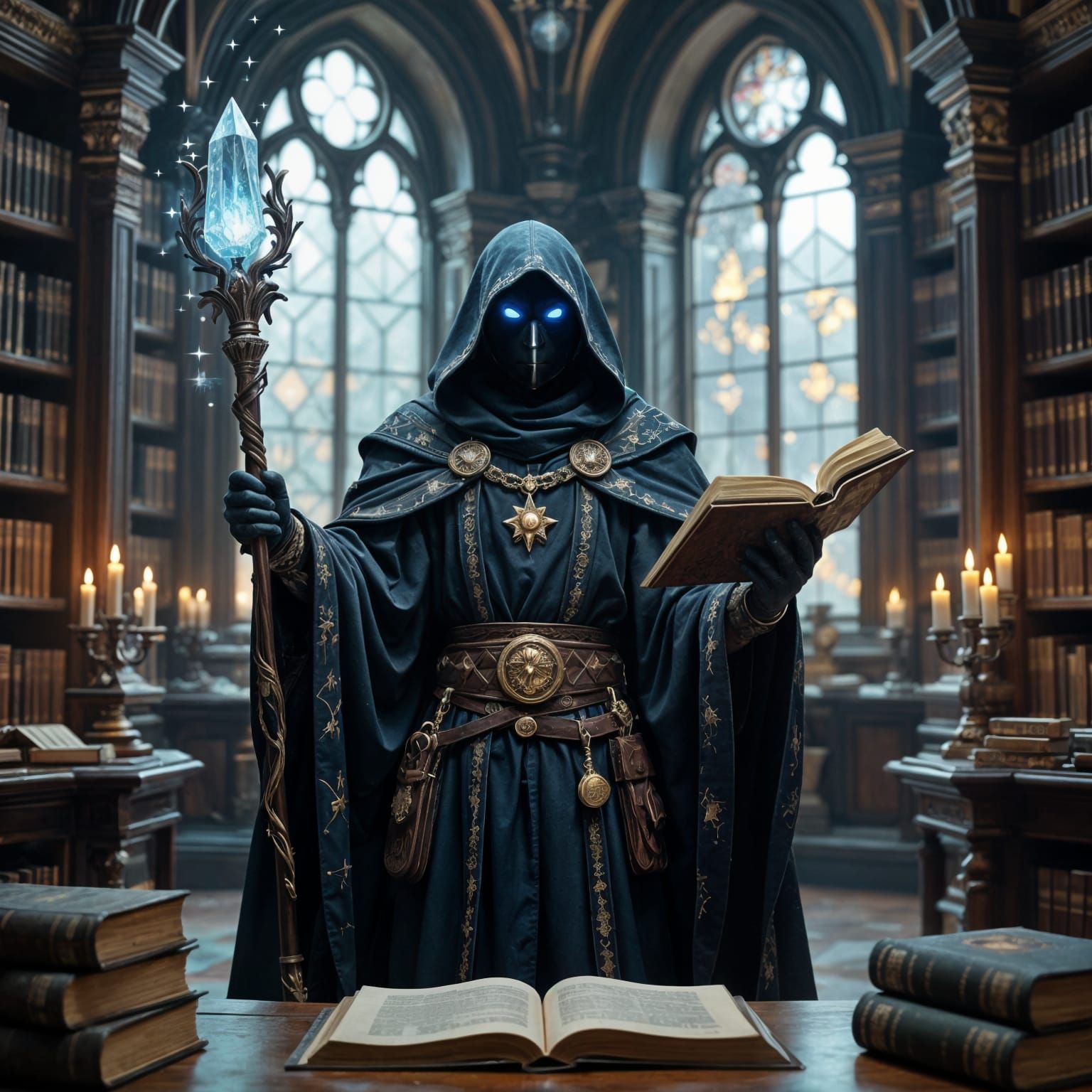 Raven Mage in Constellation Robes in Grand Library