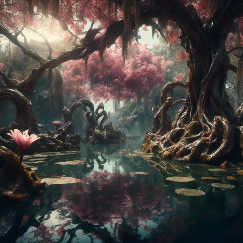 Gnarled Plum Blossom Tree in Japanese Garden