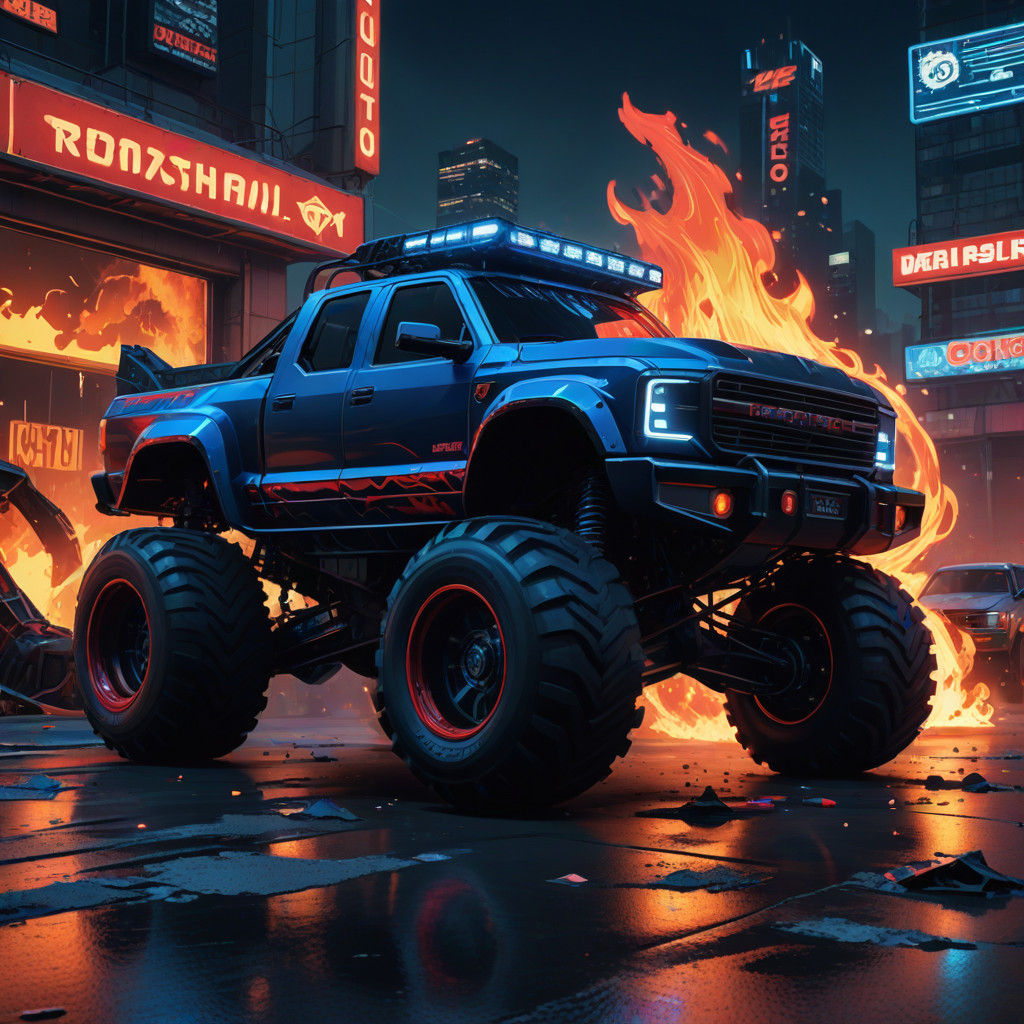 Retro Futuristic Monster Truck in Low-Poly Art