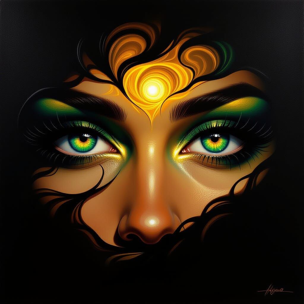 Breathtaking Oil Painting of Truth Eyes with Golden Light