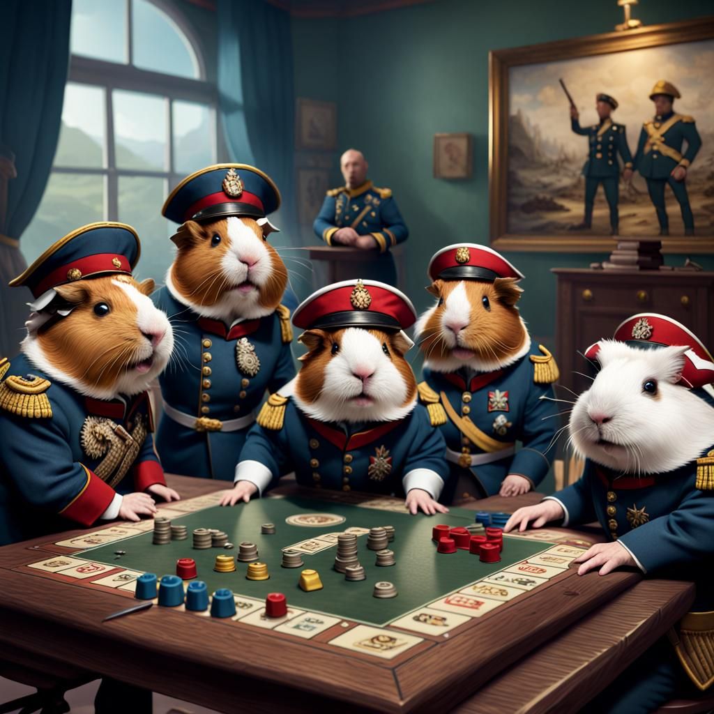 Guinea Pig Generals Playing Risk: Detailed Matte Painting