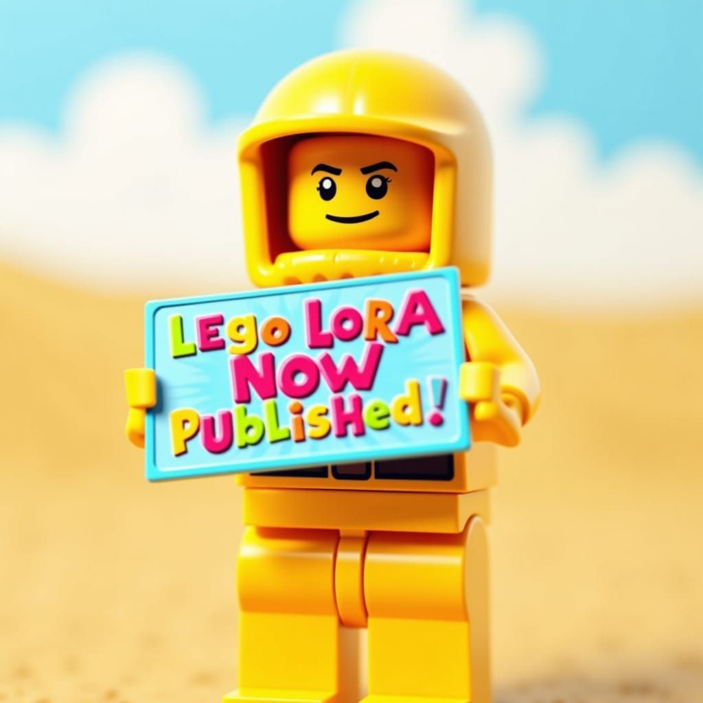 <lora:Lego action:1.0>lego man holding sign. Words on sign “Lego lora now published “ LEGO