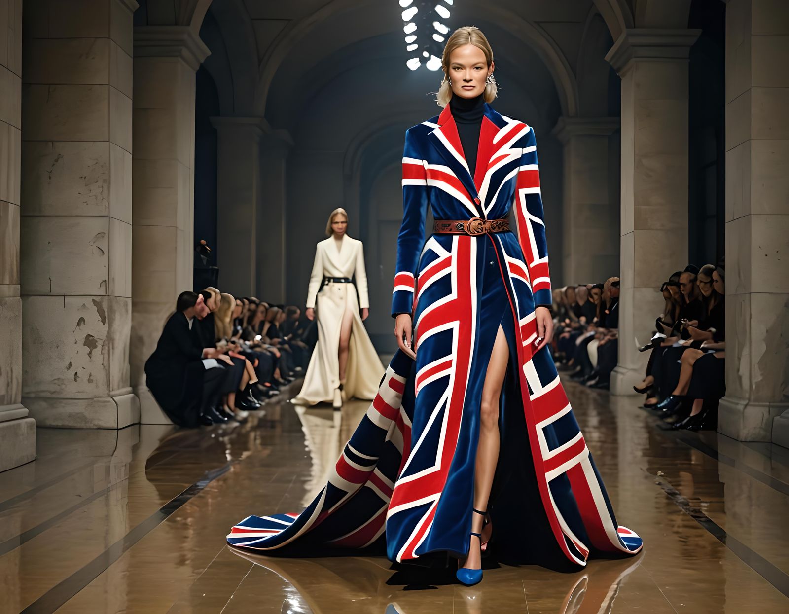 Gucci Fashion Show with British Flag Outfit in 8K