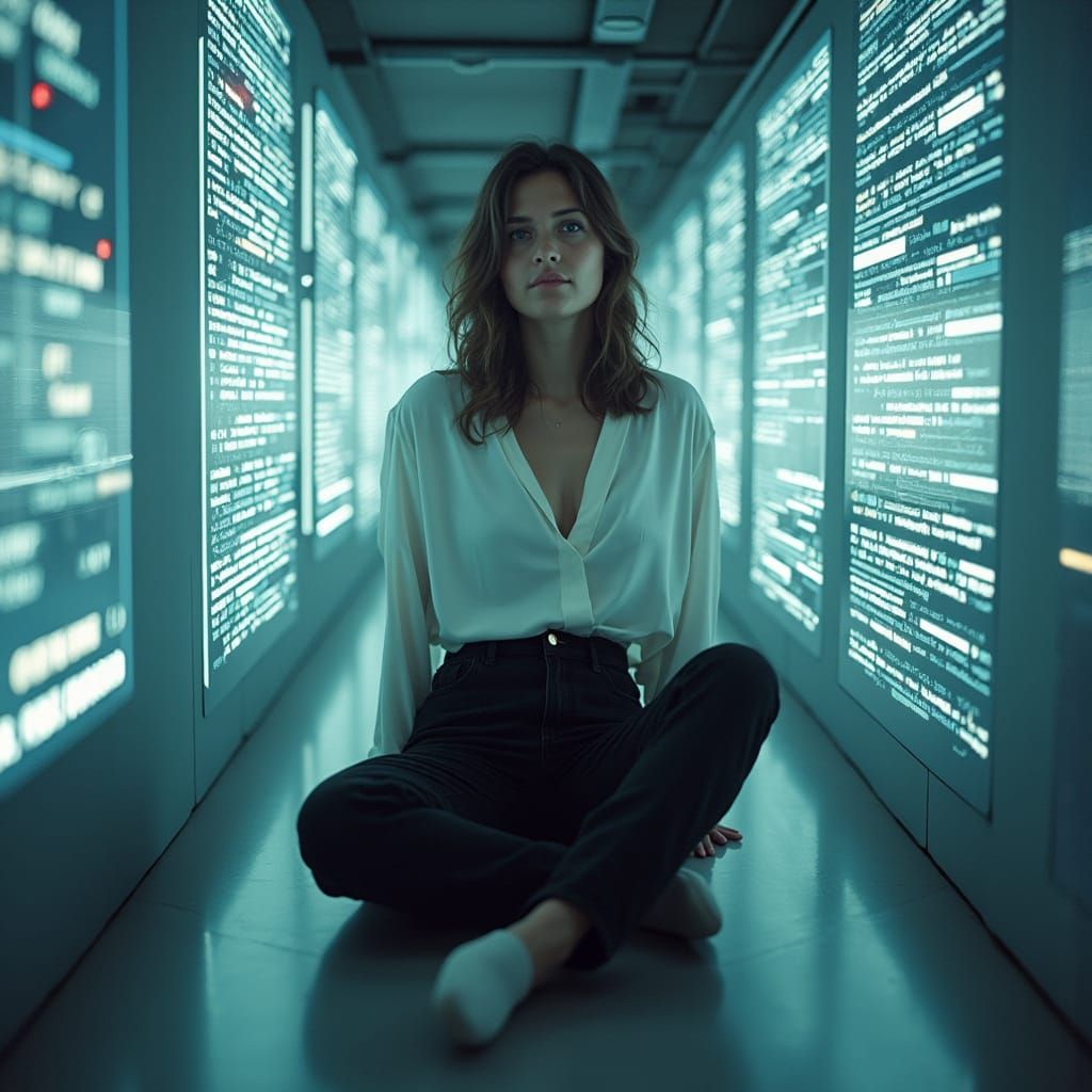 Futuristic Woman Torn Between Logic and Emotion