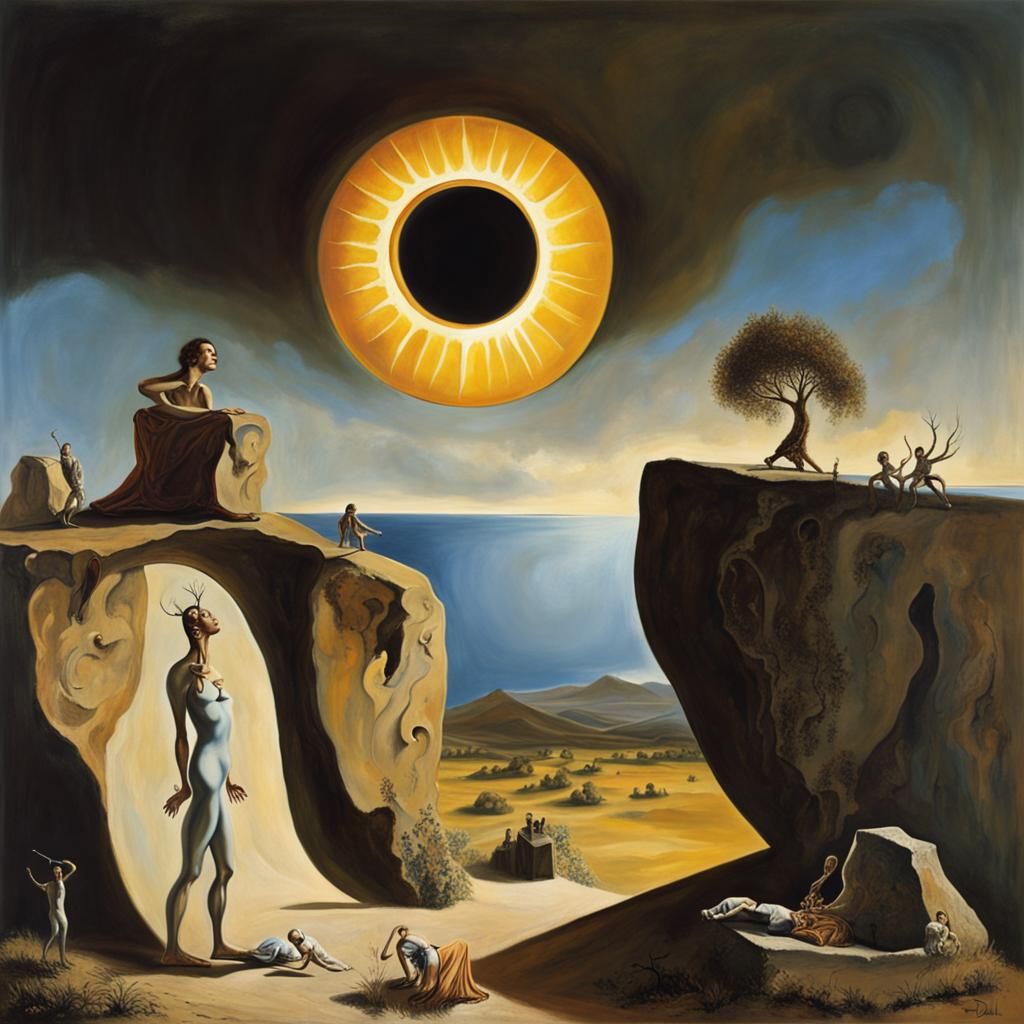 Solar Eclipse in the Stone Age: Surrealist Painting