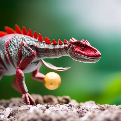 Cute Red Dinosaur Toy: Cinematic Fine Art