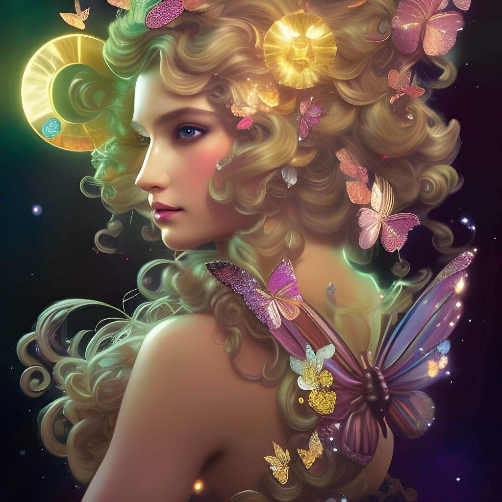 Glowing Butterfly Queen Portrait in Hyperdetailed Style