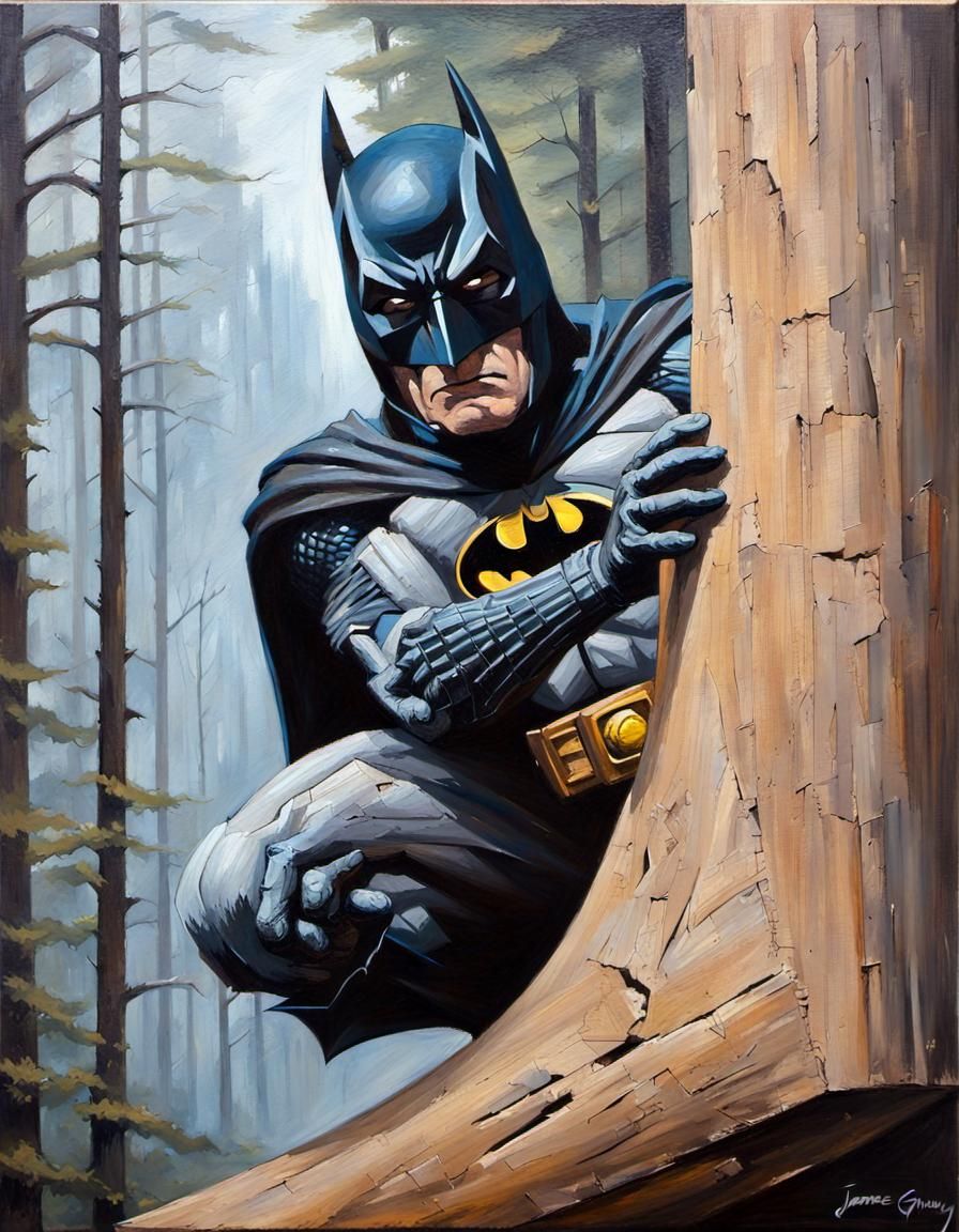 Wooden Batman: An Oil Painting