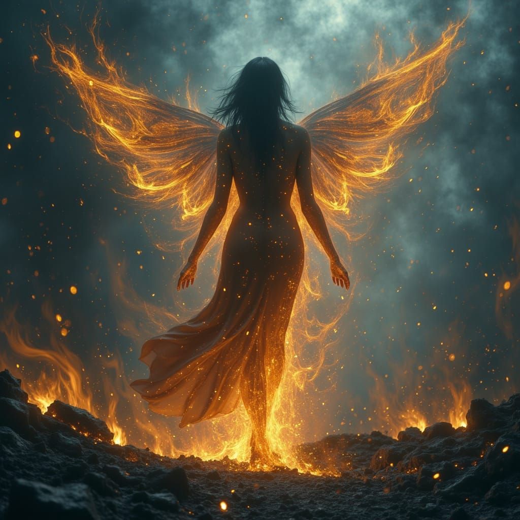 Ethereal Smoke Fairy Dances in Charred Landscape