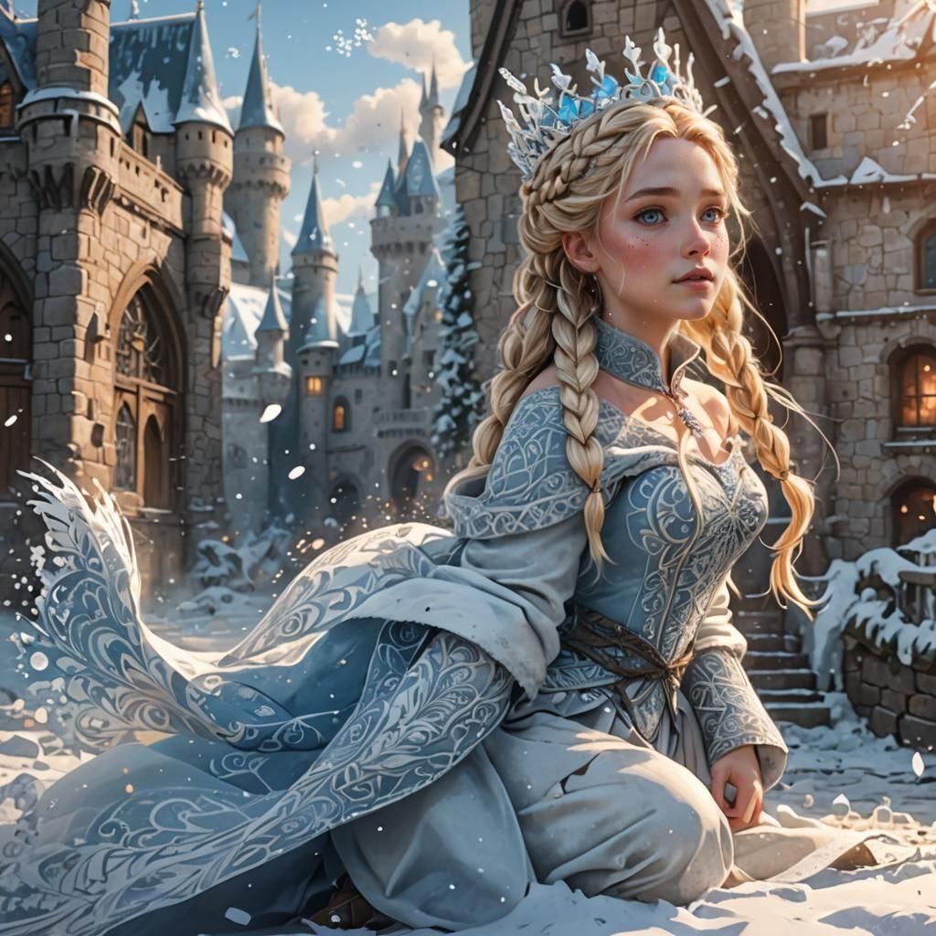 Frozen Princess in Snowstorm: 3D Anime Art