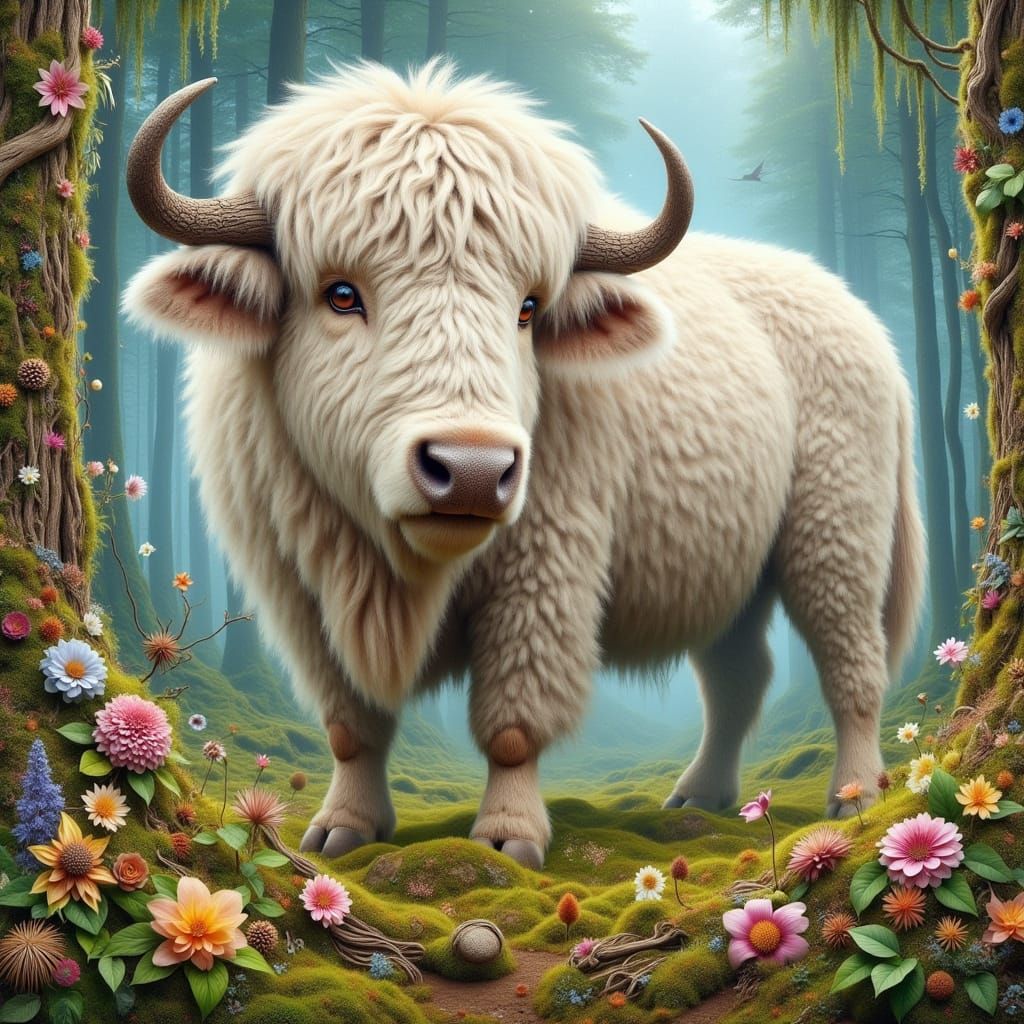 Majestic White Buffalo in a Serene Meadow