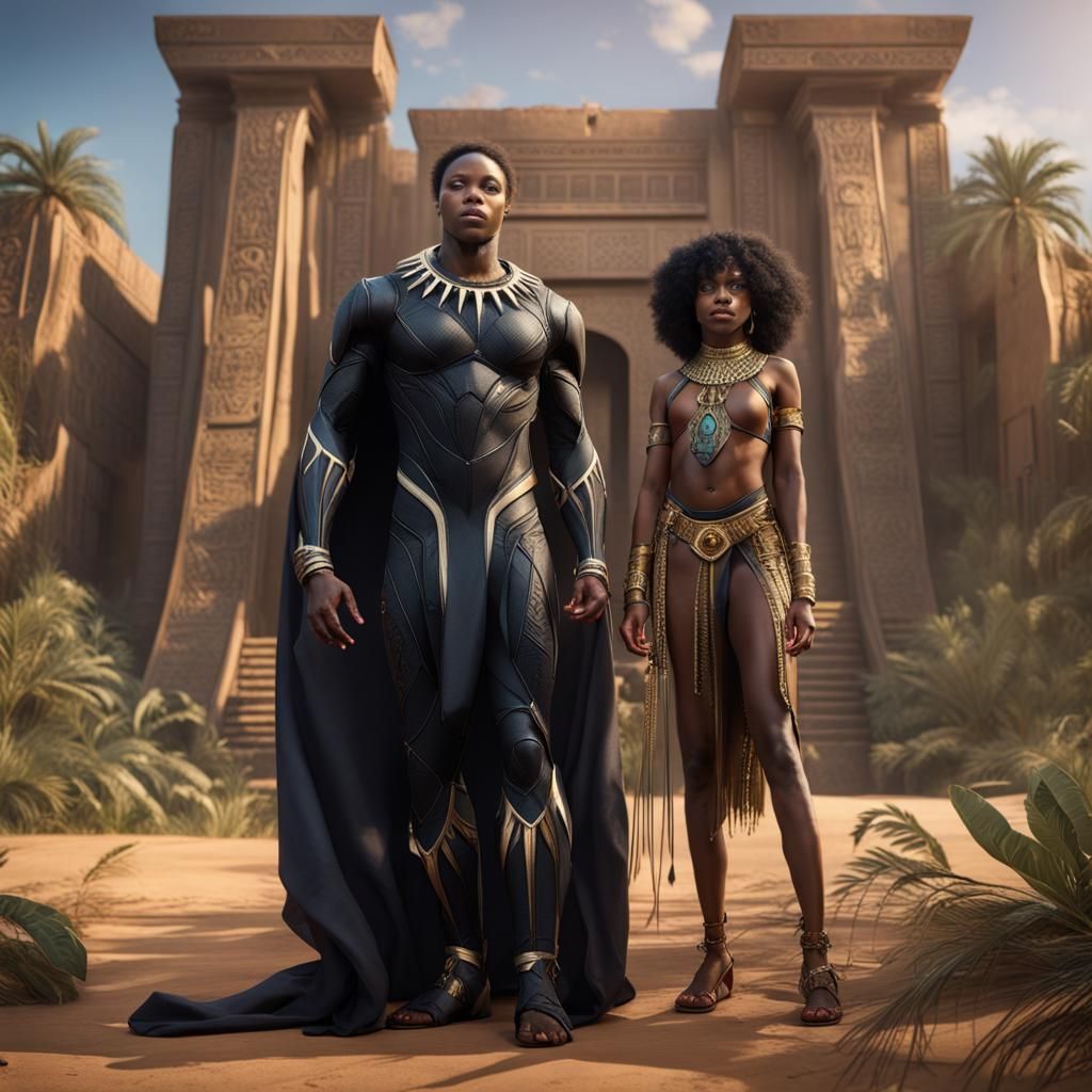 Black Panther and Egyptian Woman: Fantasy Concept Art