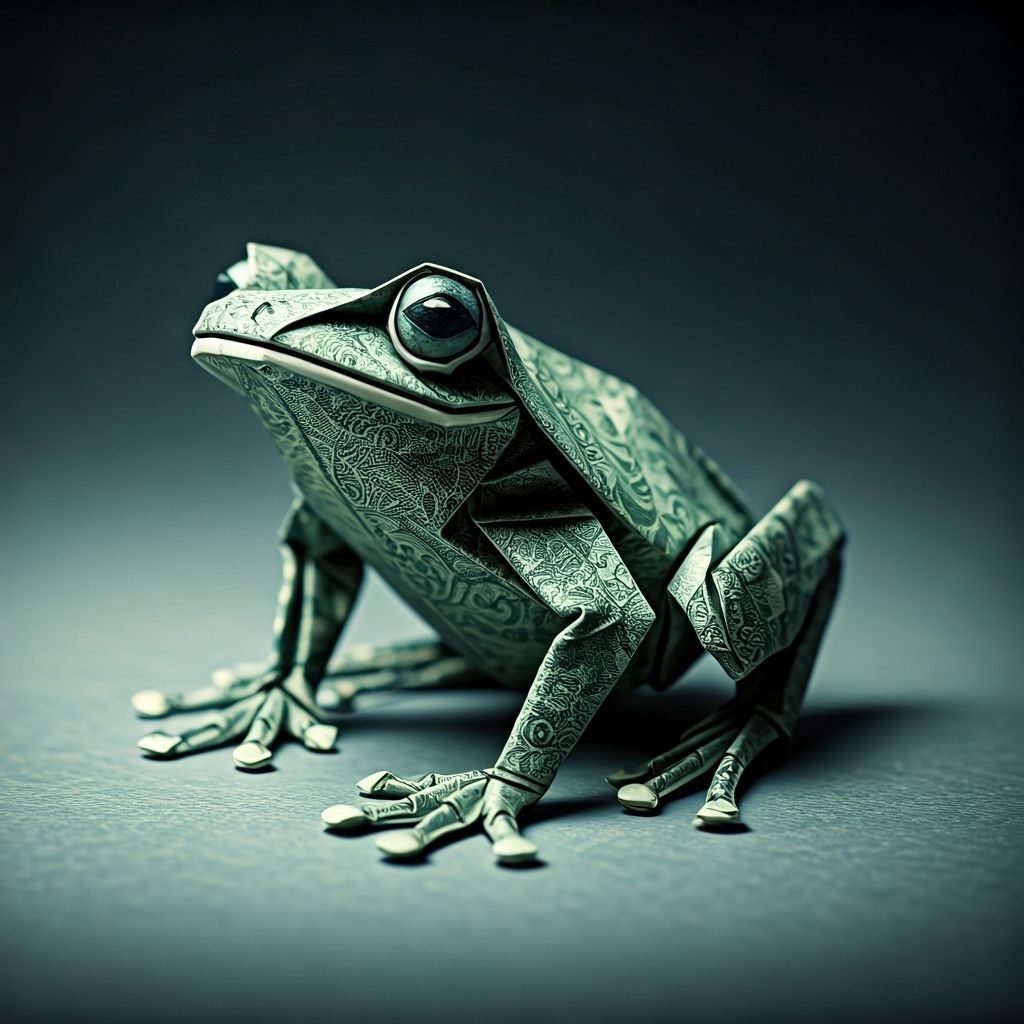 Origami Dollar Frog in High Contrast Lighting