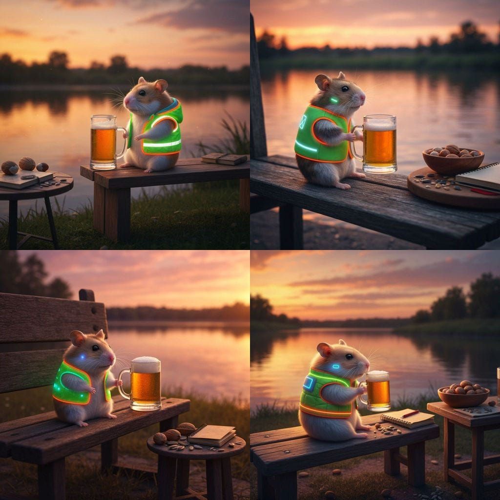 Hamster Philosopher Contemplates River in Magical Realism