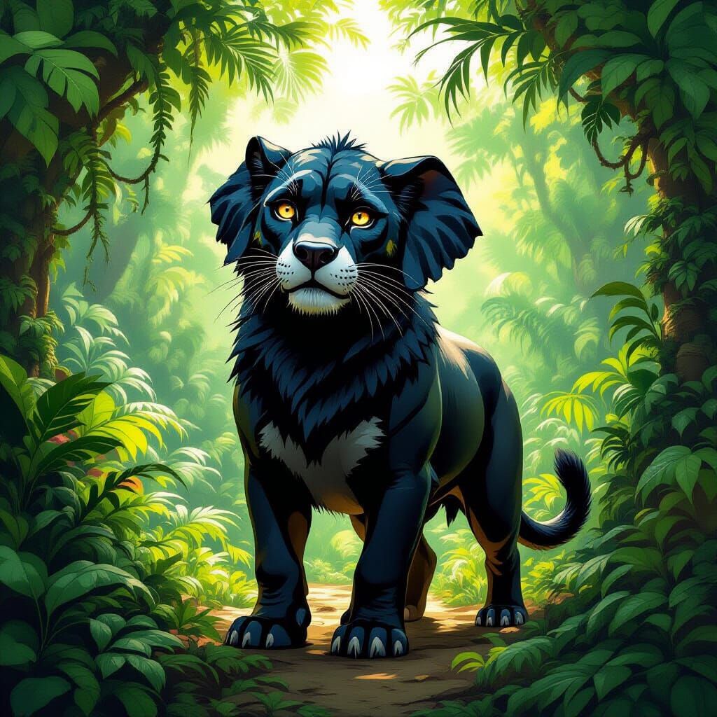 Fantastical Hybrid Creature in Vibrant Jungle Digital Painti...