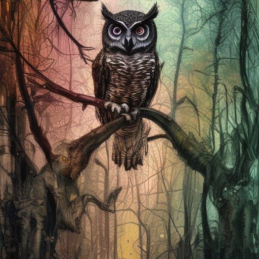 Detailed Owl Portrait in Digital Art Style