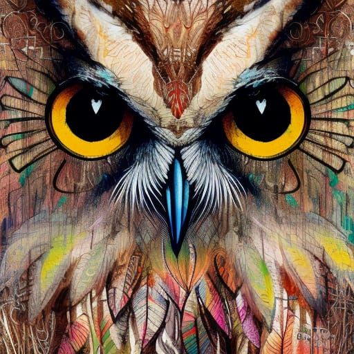 Detailed Owl Portrait in Fantasy Forest Art