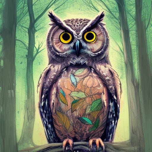 Detailed Owl Portrait in Digital Art Style