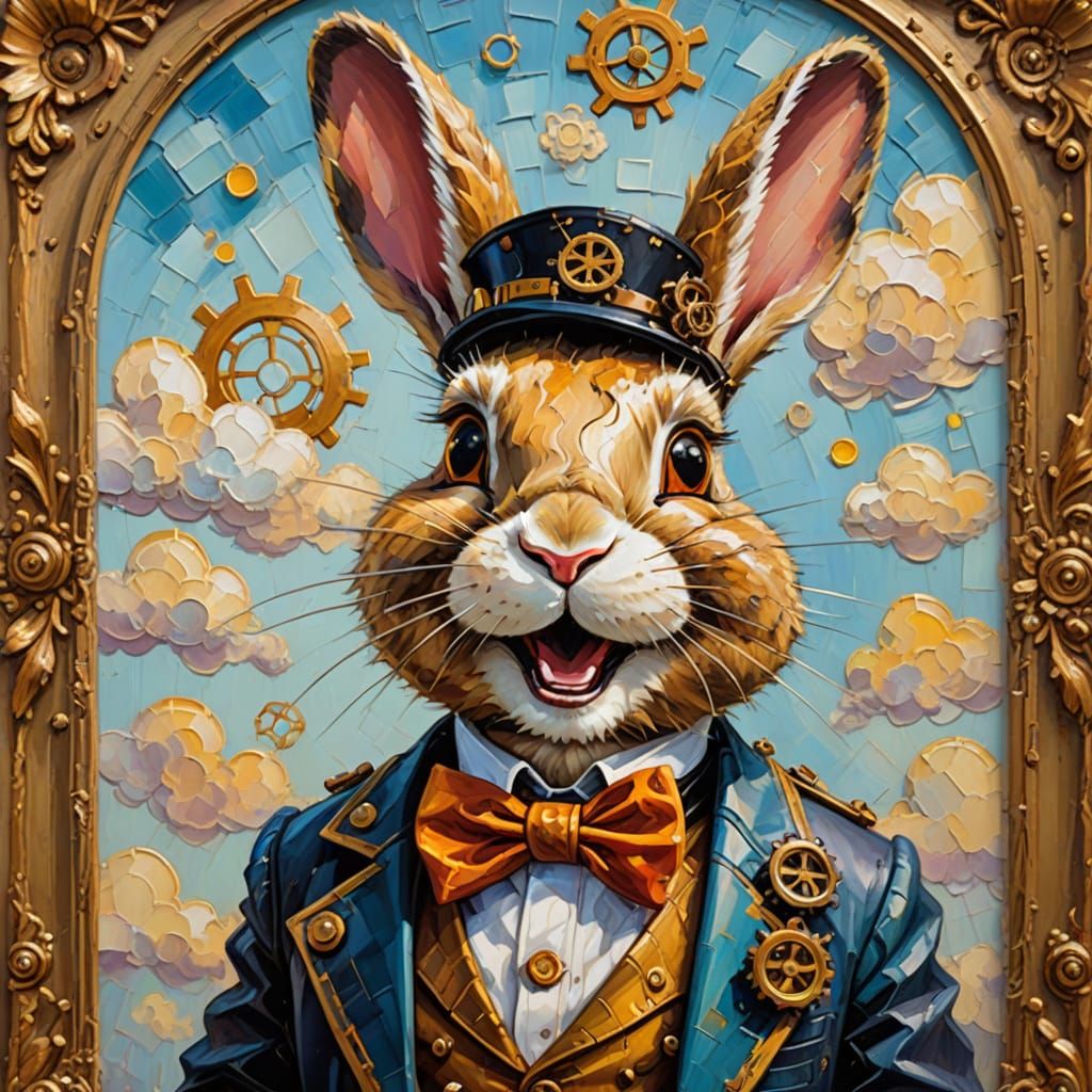 Steampunk Bunny in Neo-Impressionist Oil Painting