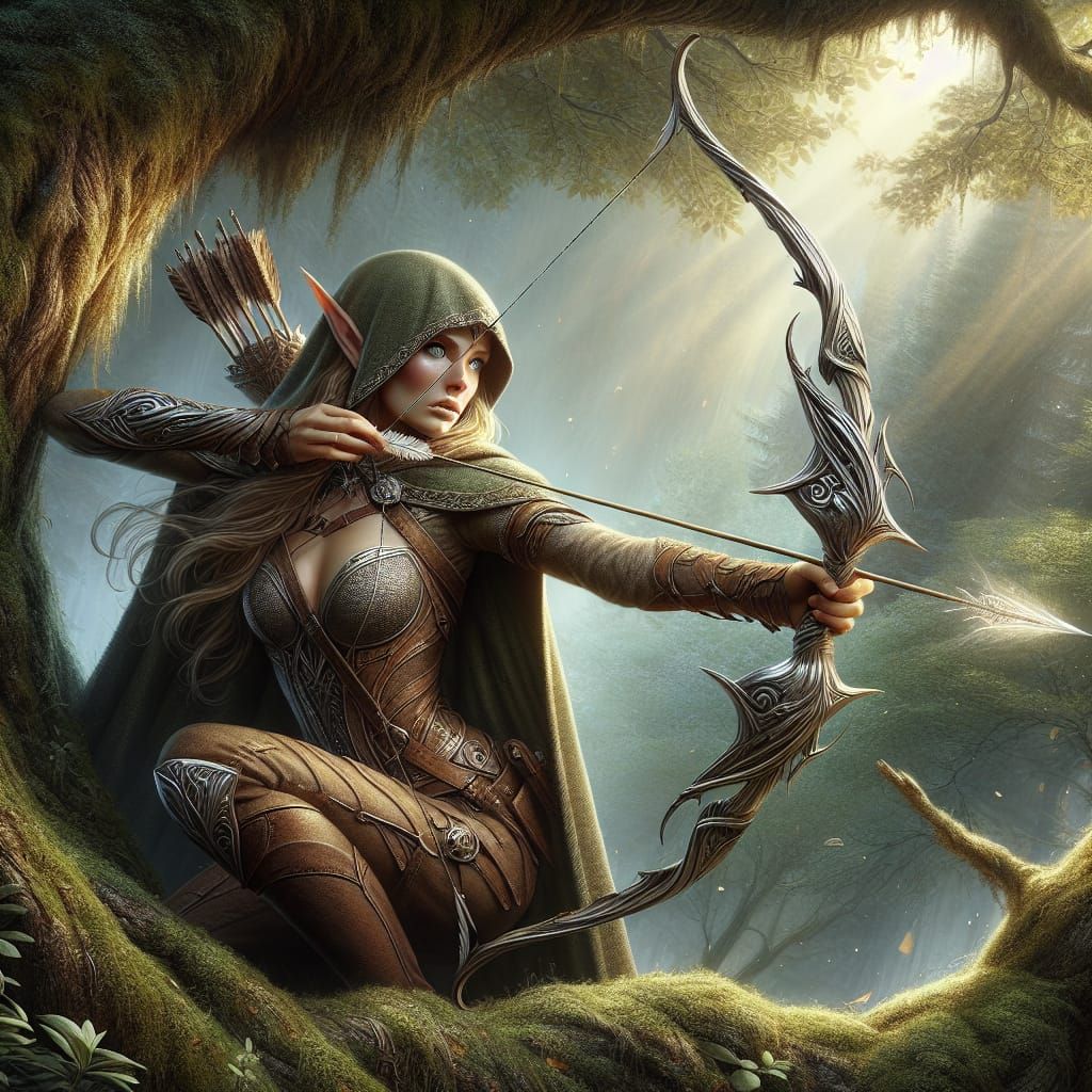 Elven Huntress with Light Arrow, Heroic Realism
