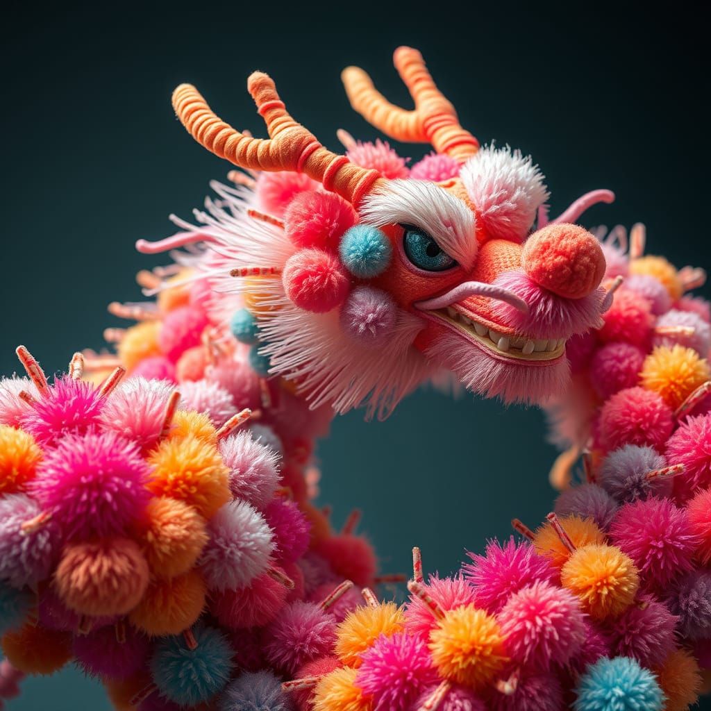Surreal Pom Pom Chinese Dragon, Digital Art
