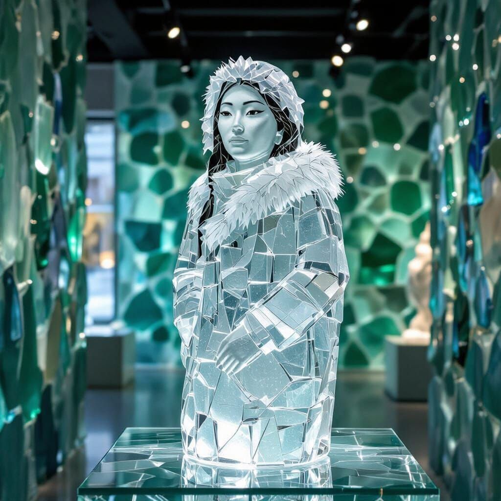 Frosted Glass Eskimo Woman Sculpture in Emerald Gallery