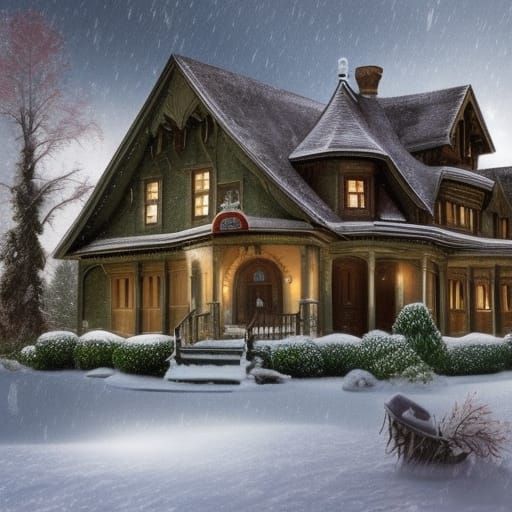 Old-Fashioned House in Wintery Colors: Fantasy Concept Art
