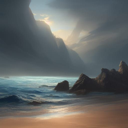 Mystical Ocean Sunrise in Dark Fantasy Style
