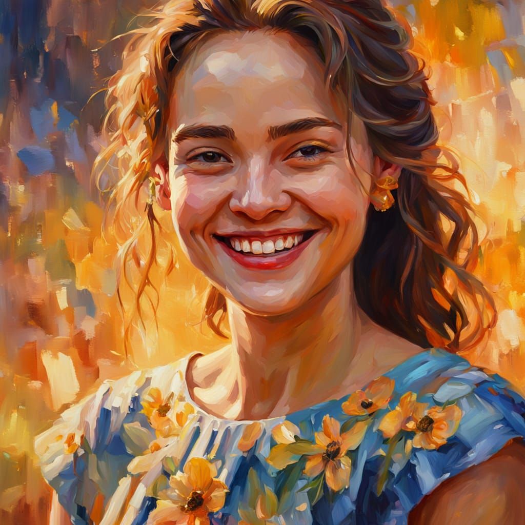 Smiling Lady in Impressionist Oil Painting