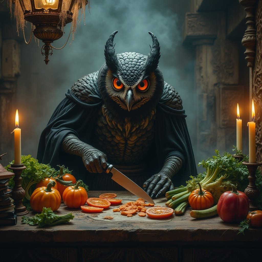 Mysterious Kitchen Sorceress Prepares Whimsical Feast