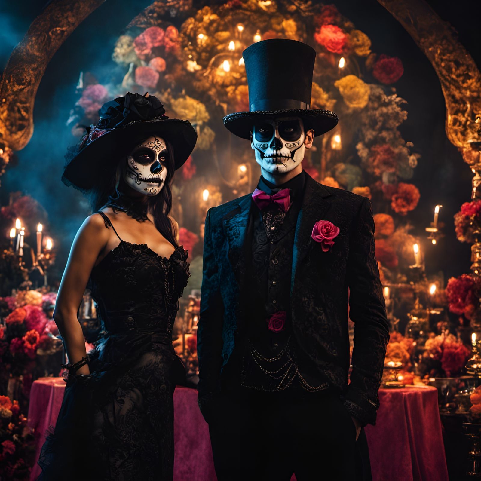 Mexican Gothic Couple in Psychedelic Candy Art