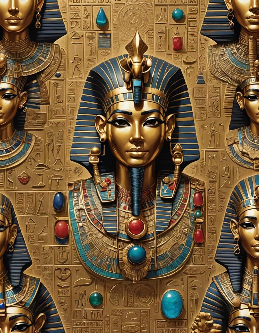 Ancient Egyptian Pharaohs with Mystical Masks