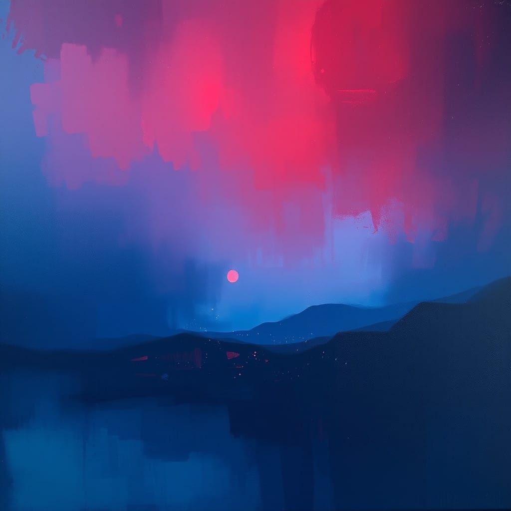 Mystical Blue and Wine Red Dreamscapes in Expressive Abstrac...