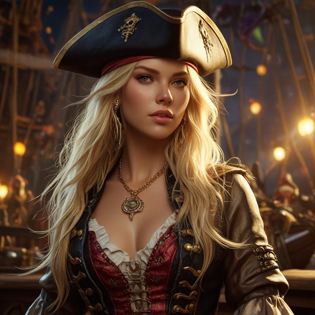 Blonde Pirate Woman Posing in Vivid Digital Art