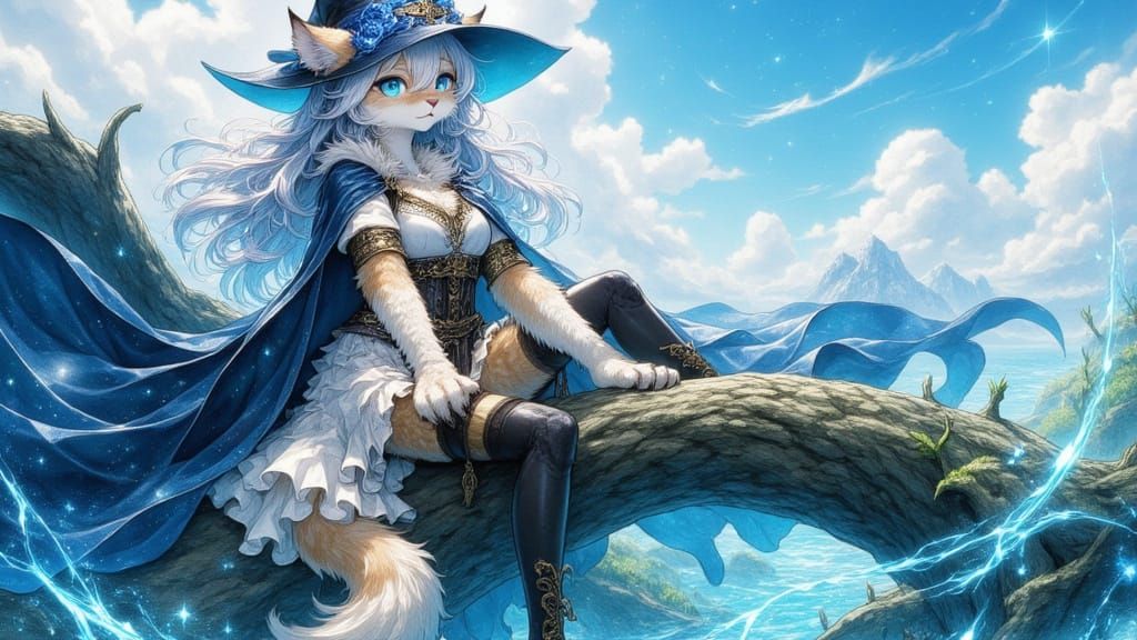 Anime Cat Witch Portrait in Watercolor Style