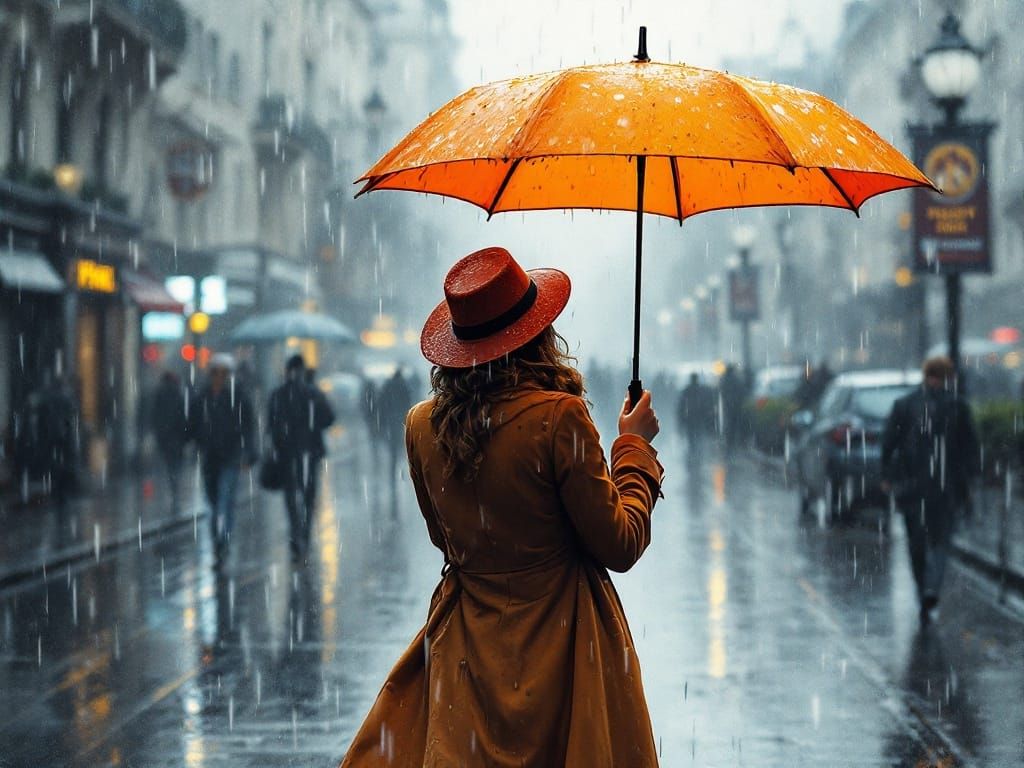 Watercolor Parisian Woman with Pizza Umbrella