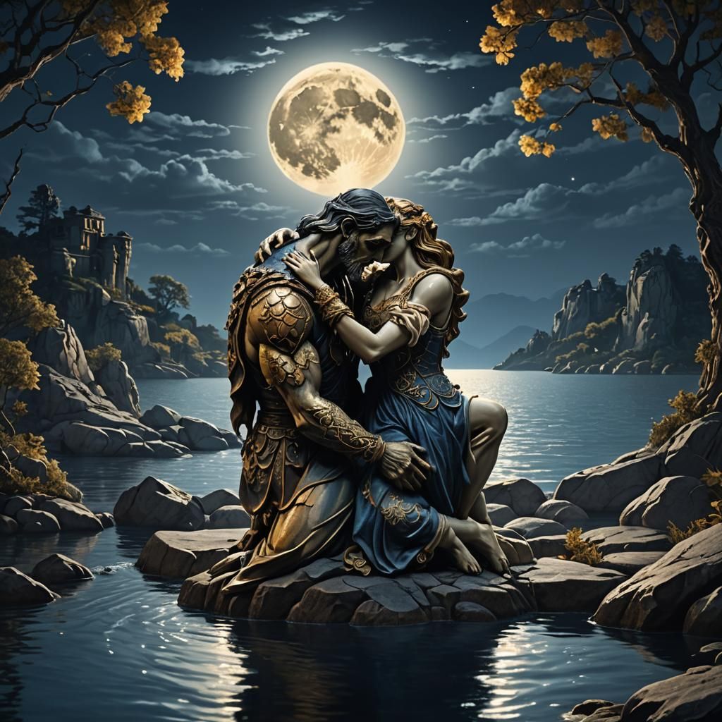 Vampire and Werewolf Embrace in Renaissance Style