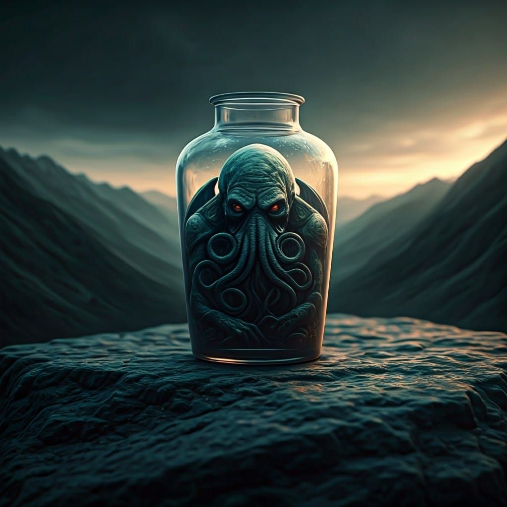 Cthulhu Vase on Mountain in Hyper-Detailed Photo