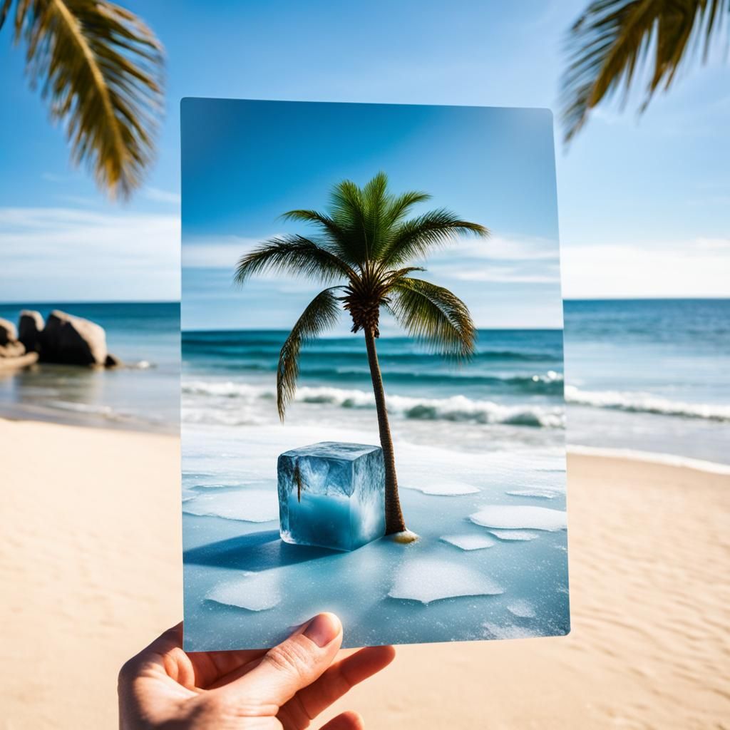 Postcard Beach Scene with Frozen Mammoth