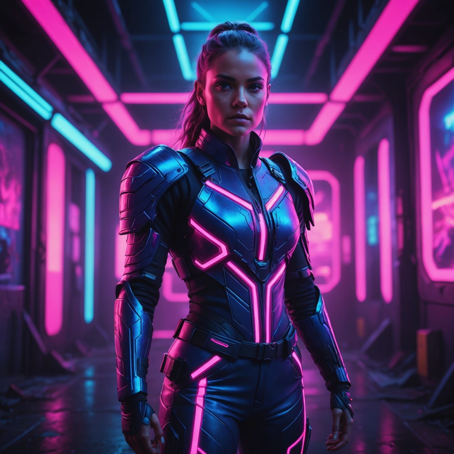 Post Modern Warrior in Neon Jumpsuit