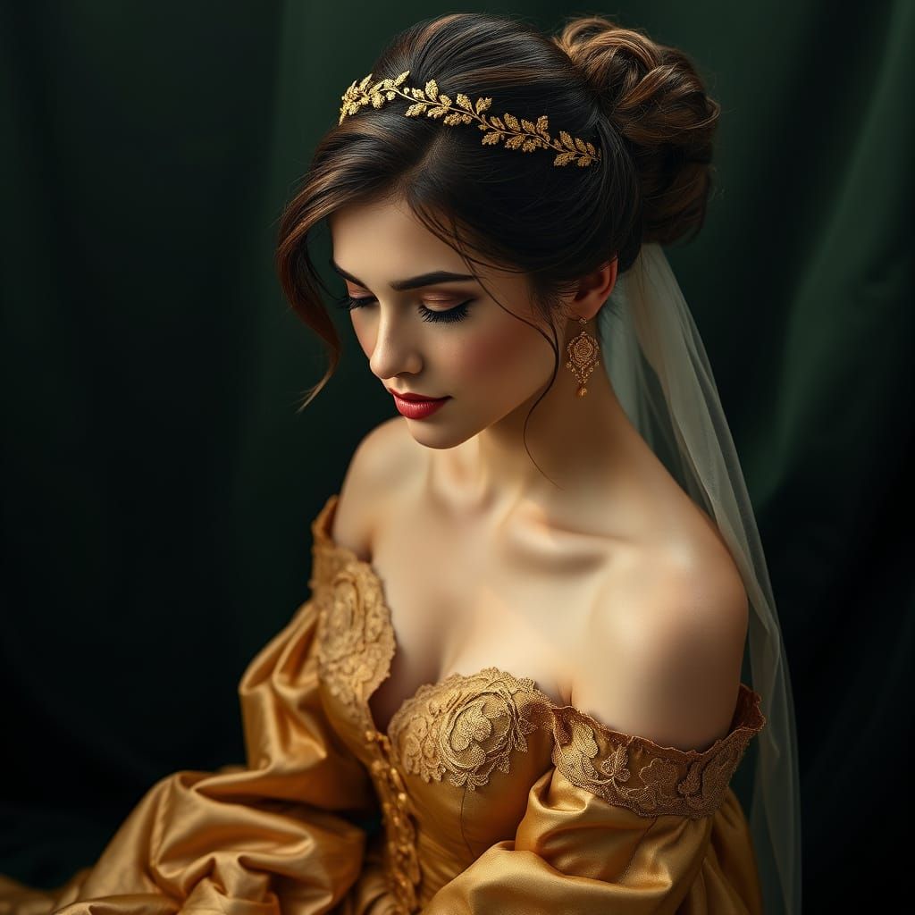 Ethereal Renaissance Beauty in Golden Attire