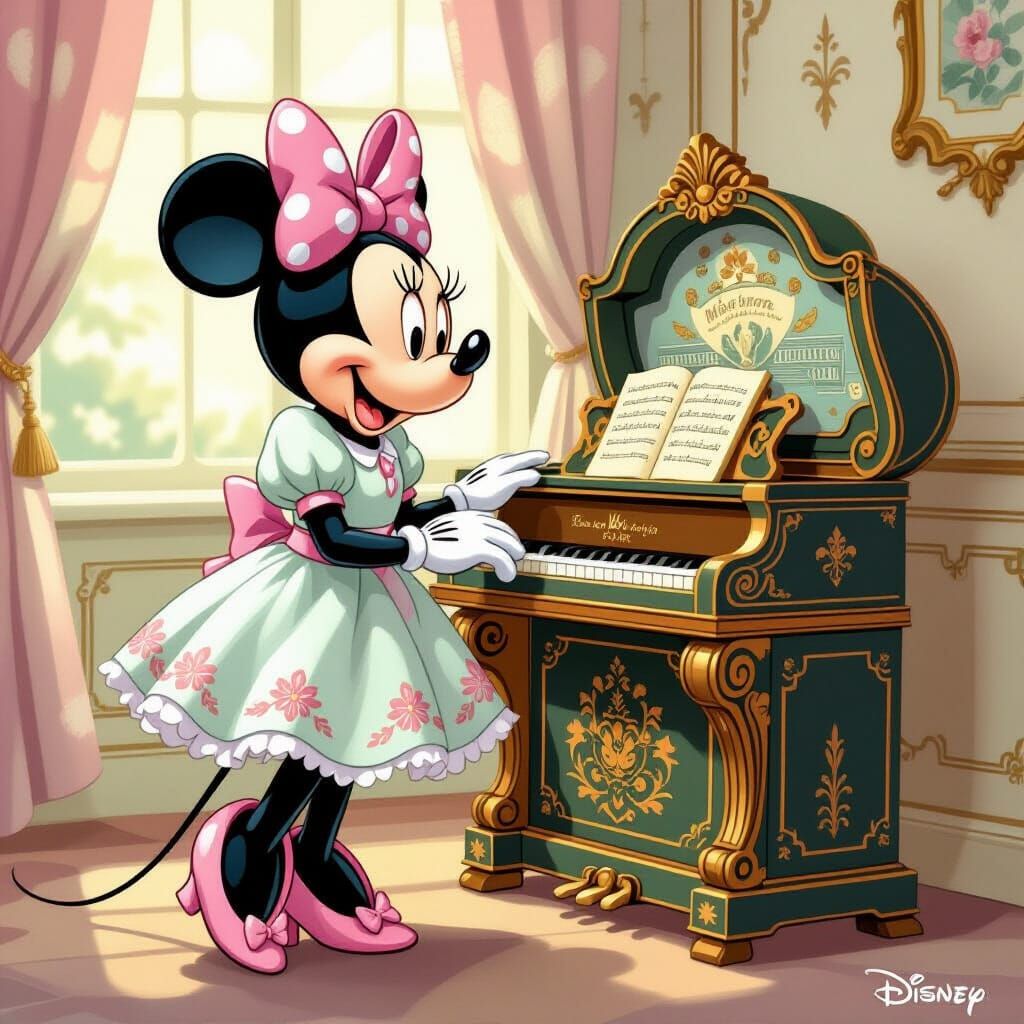 Minnie Mouse with Antique Music Box
