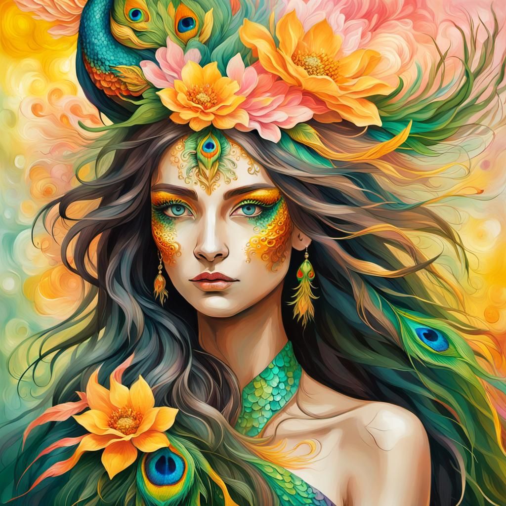 Dragon Peacock Woman in Abstract Expressionism