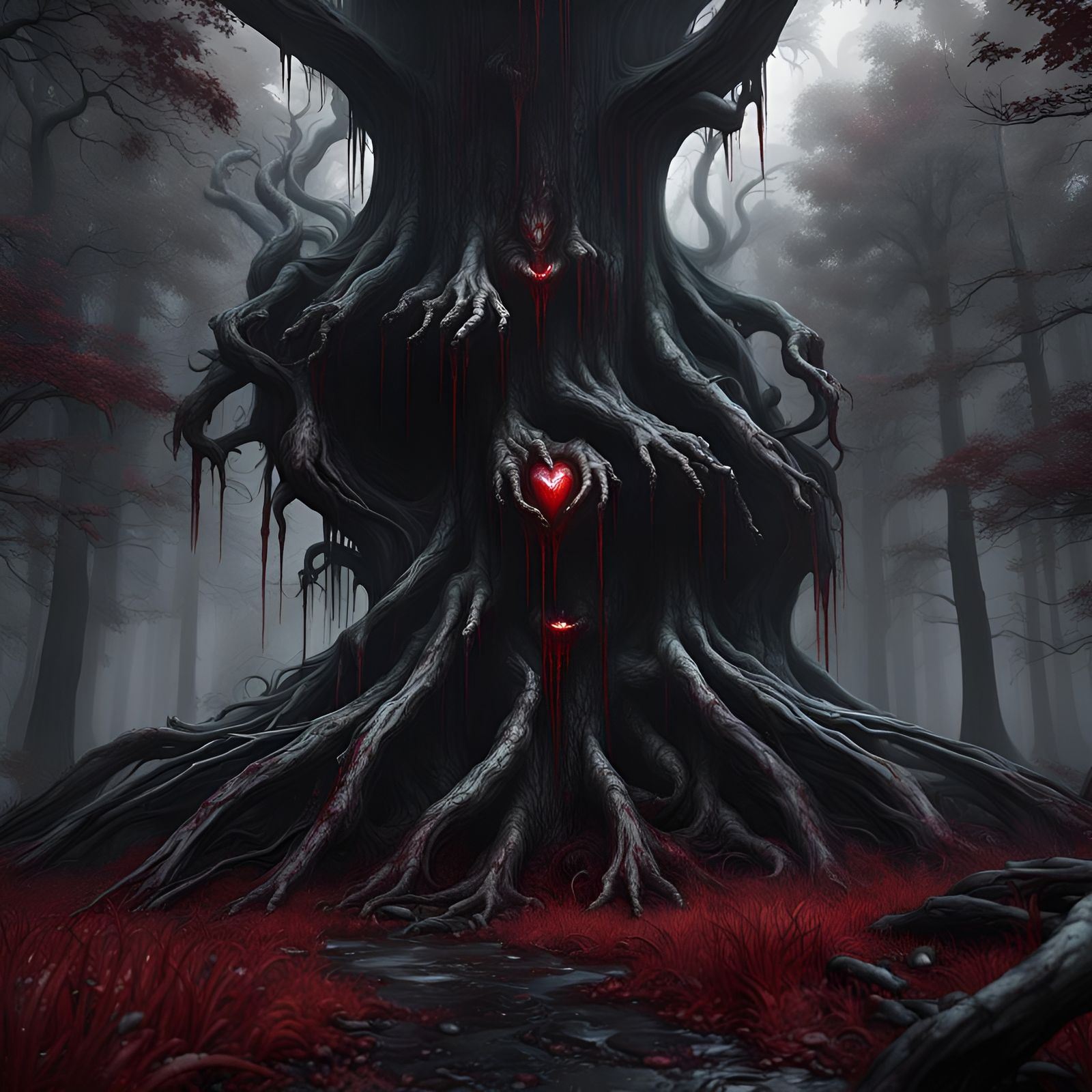 Surreal Horror Forest with Bleeding Heart