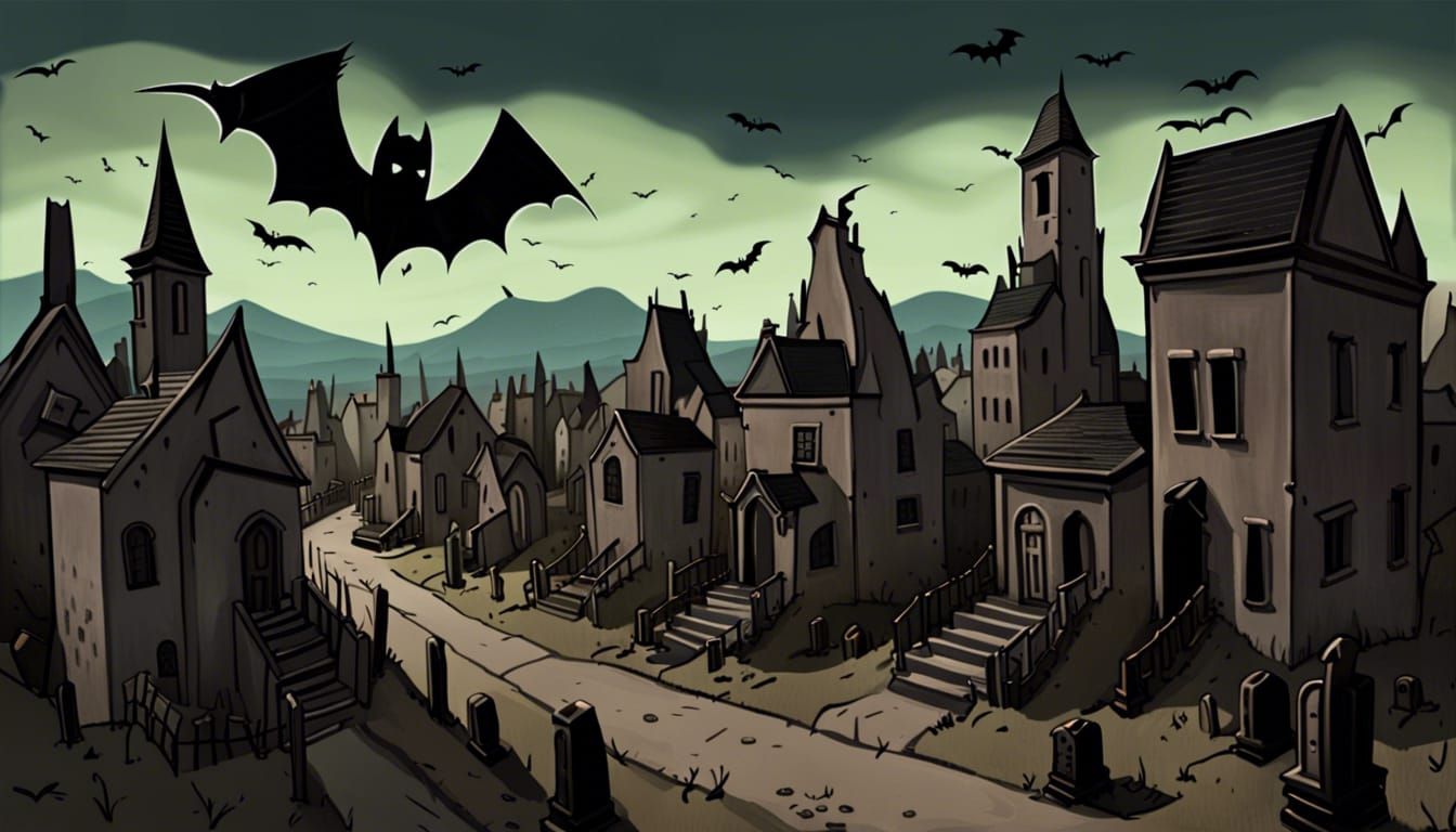 Sinister Art Deco Graveyard in High Fantasy Style